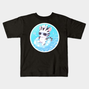 Zebra on an inflatable ring Kids T-Shirt